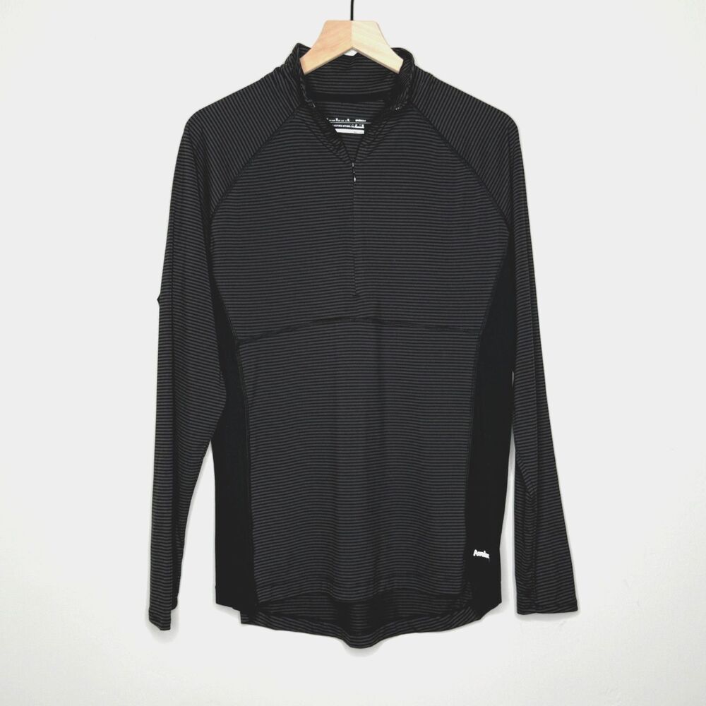Avalanche Womens Pullover Sweater XL Black Gray Striped Half Zip Outdoors Hiking